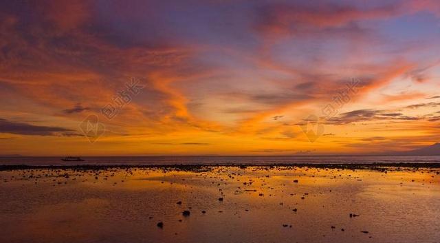 日落海滩自然景观旅游度假背景图片