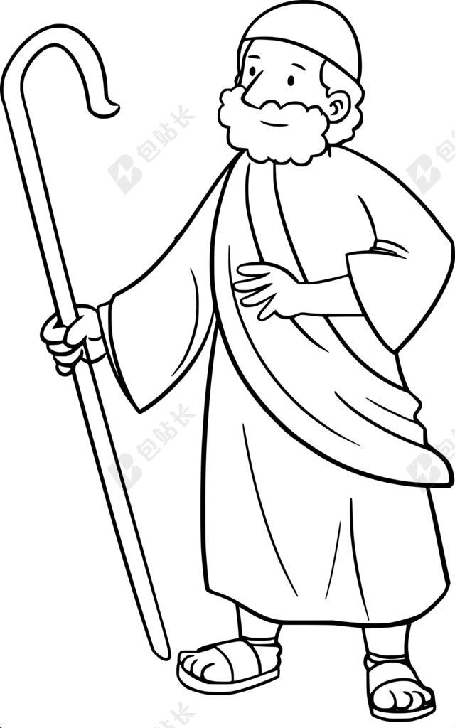 圣经 漫画人物 摩西 老 袍 凉鞋 工作人员
