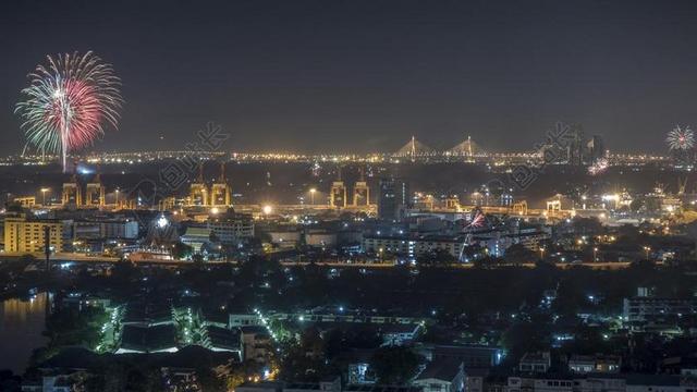 曼谷 焰火 城市 夜 泰国 亚洲 旅行 河 旅游 结构