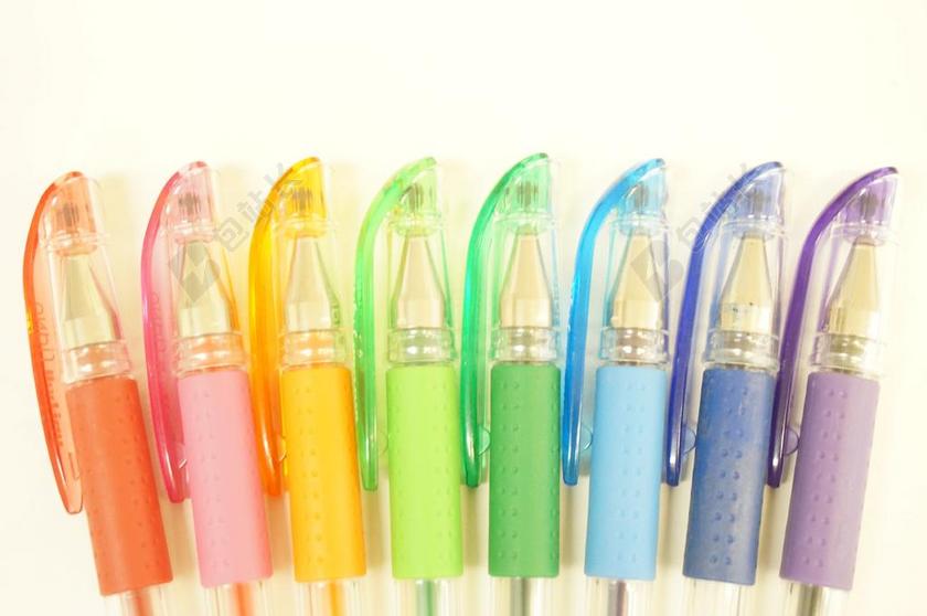 圆珠笔 笔 多彩 红色 粉色 橙色 黄 绿 绿色 浅蓝色