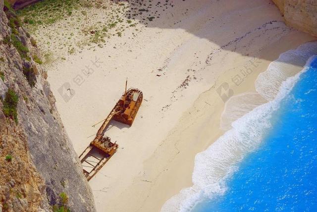 科夫 海滩 NAVAGIO 湾 岩 沉船 海 绿松石色 海旁