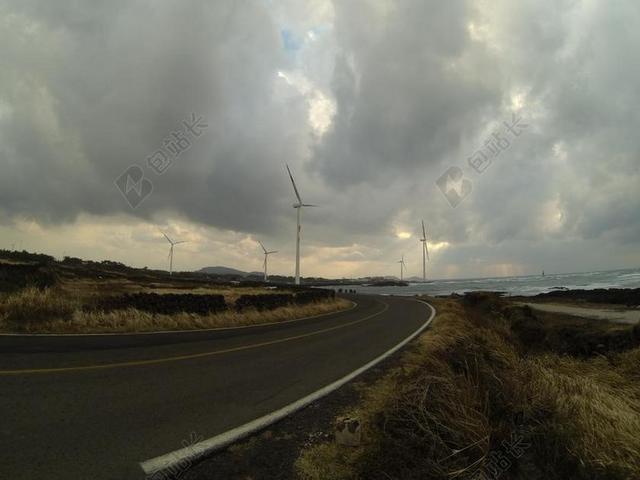 清新济州岛公路景色背景图片