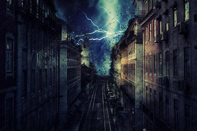 时尚城市夜空闪电背景图片