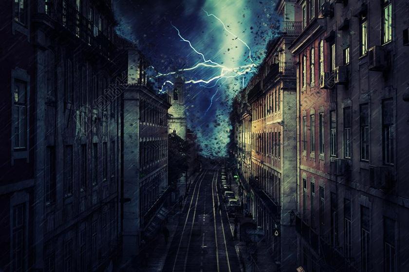 时尚城市夜空闪电背景图片