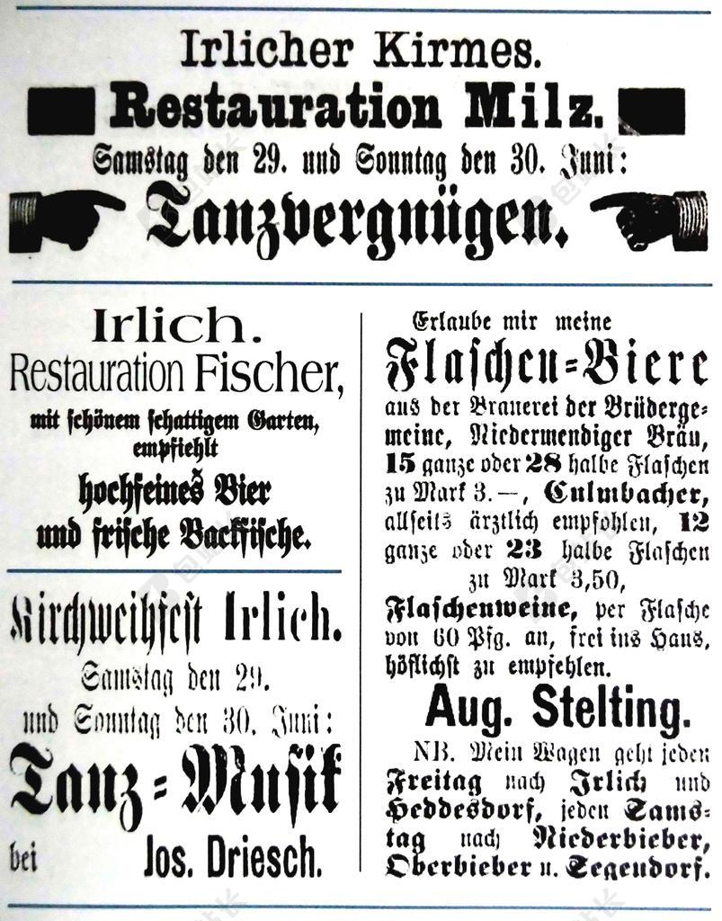 报纸上的广告 关闭 的 德国莱茵 自 1870 书法 字体