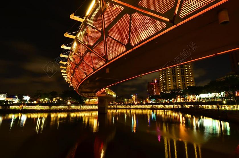 夜晚城市建筑倒影背景图片