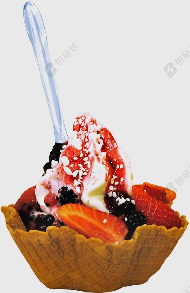 彩色食物盘子里的冰激淋水果等甜食背景图片