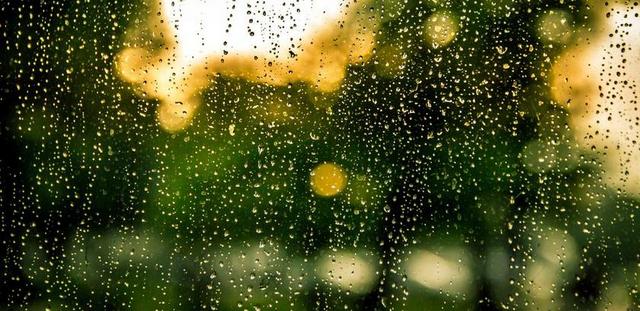 清新玻璃窗上的雨滴景色背景图片