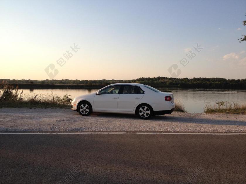 车 大众汽车公司 捷达 自动 汽车 车辆 河 日落