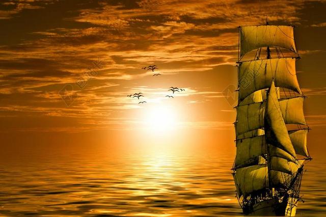 太阳 船舶 海鸥 湖 引导 天空 云 日落 金 黄昏