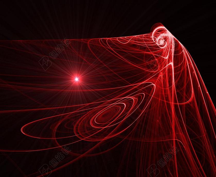 红色光影炫彩红色光束形成的图案无规则光影秀光线背景图片