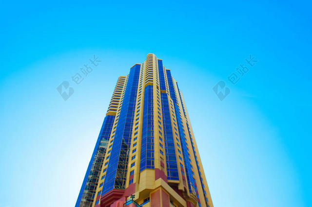 蓝黄建筑创意蓝黄颜色的大楼建筑设计背景图片
