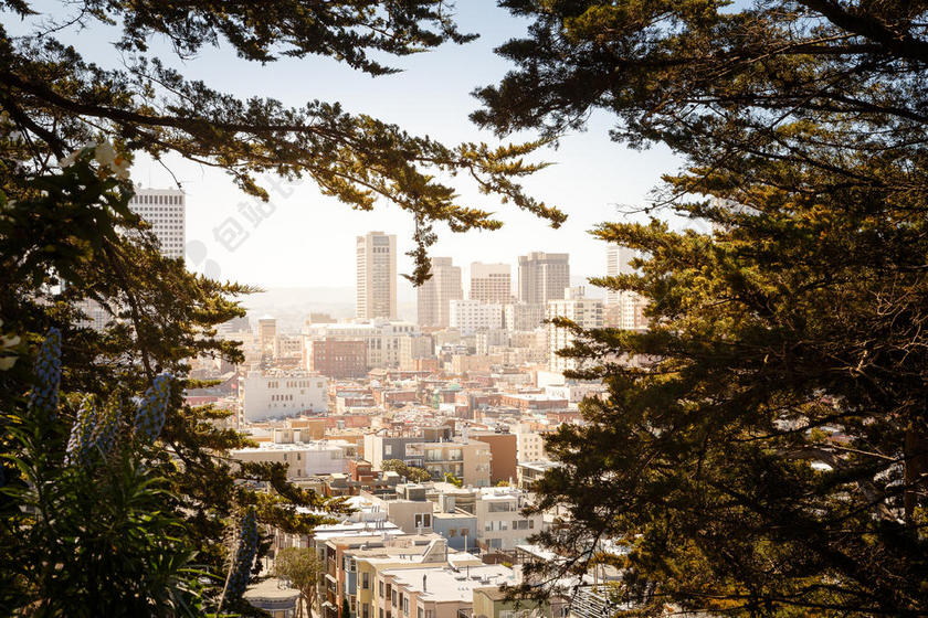 黄色广告简约时尚城市密集楼群背景图片