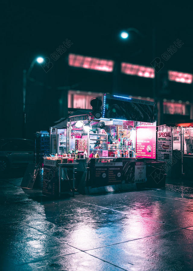 彩色街景炫彩霓虹闪烁的店铺街景城市背景图片