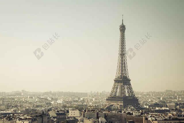 淡黄色旅游唯美巴黎铁塔城市背景图片