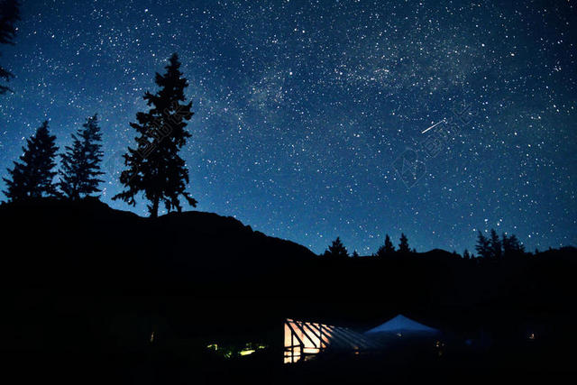 黑色旅游自然小屋星星农村背景图片