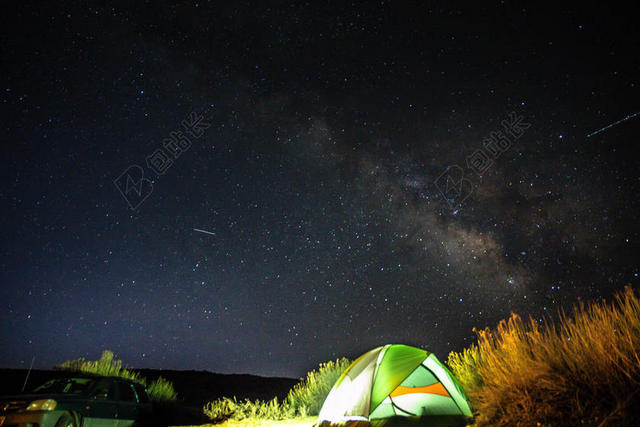 夜晚的帐篷和汽车背景图片