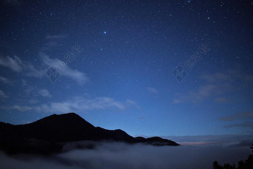 夜晚的星空和黑色的高山背景图片