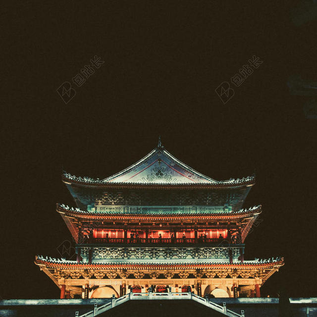 建筑古典黑夜下的灯光闪烁的宫殿古典建筑设计光影背景图片