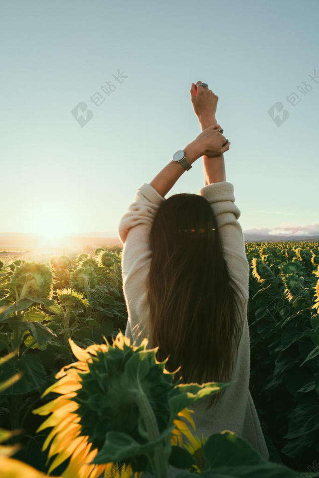 旅游唯美女人面朝太阳宣传背景图片