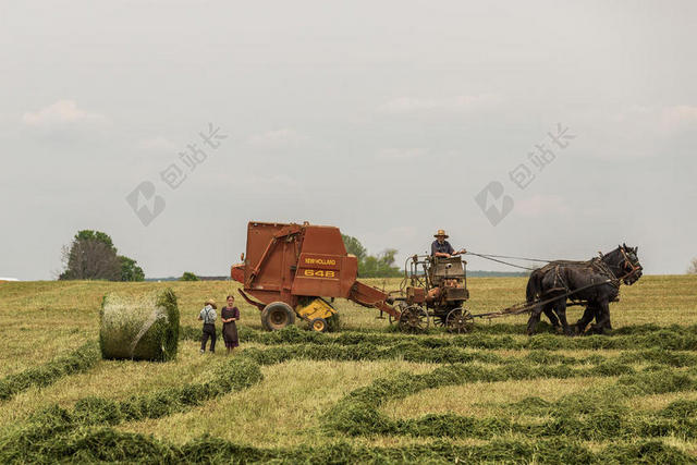 农业现代农场上正在用机器进行收割收获机械农业背景图片