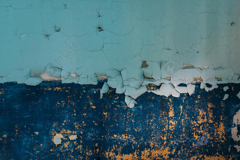 蓝白墙面层次开裂的外墙纹理设计背景图片