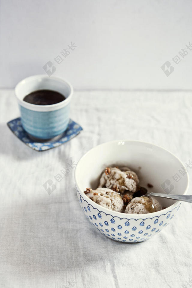 食物清新咖啡和碗里的食物甜食下午茶饮料背景图片