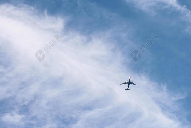 广告天空云层中飞翔的飞机背景图片