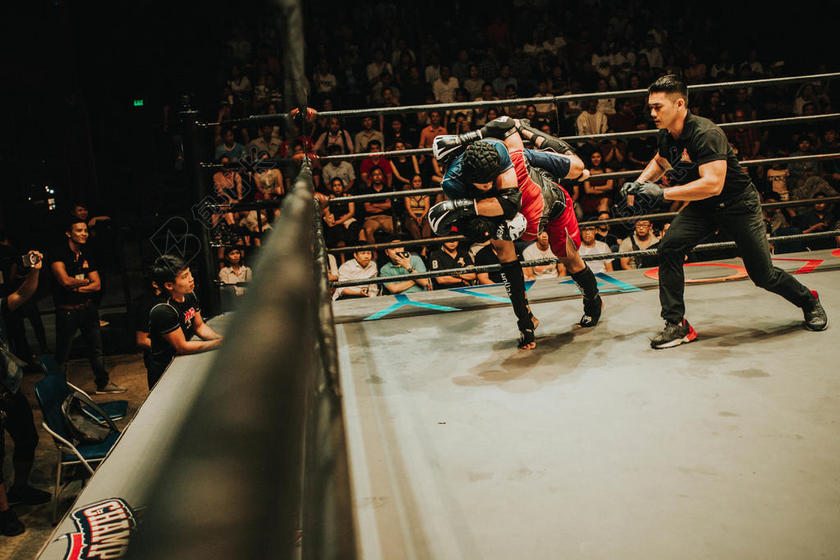 拳击台上的拳击手和裁判背景图片