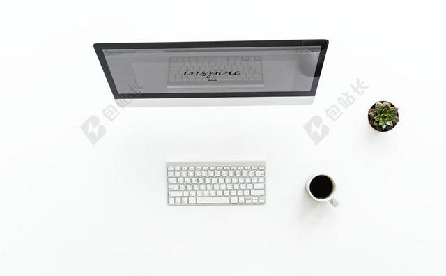 咖啡 计算机 杯子 书桌 电子学 IMAC 键盘 班长 杯子 办公室 PC 植物 反射 屏幕 多汁的 桌子 技术 无线的 工作场所 工作区