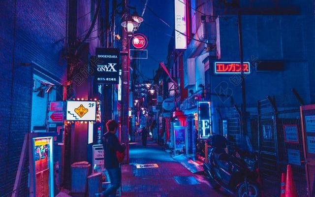 夜晚日本的街道背景图片