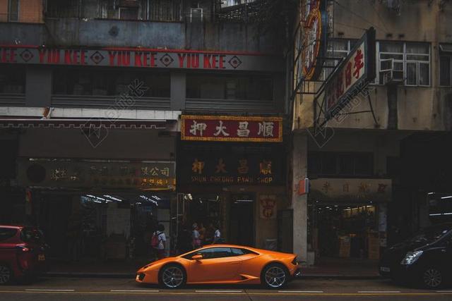 香港黄色的跑车背景图片