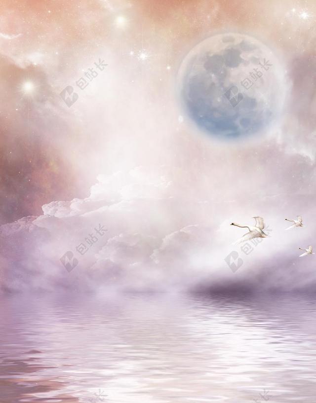 背景 文具 留言簿 天空 月球 天鹅 明星 水 粉红色
