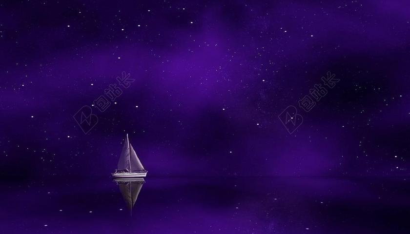 紫 船 帆船 船舶 引导 艺术 数字艺术 紫色 夜 明星
