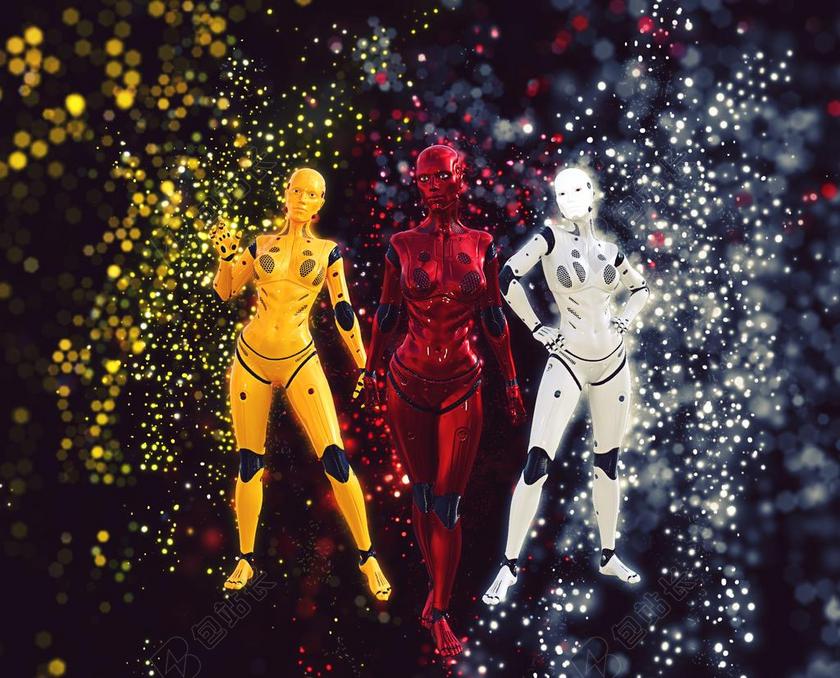 黄红白电子科技人形机器人背景图片