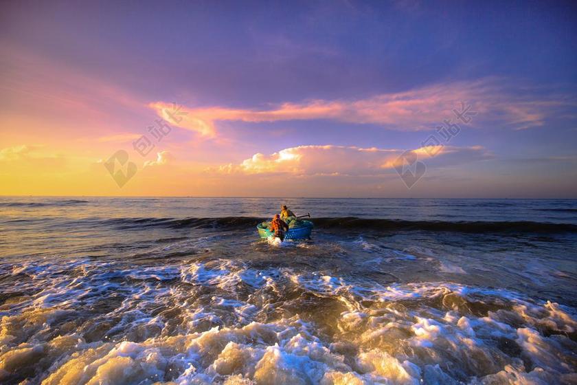 渔民 越南 鱼 海滩 太平顺 工作 日出 亚洲 绿 夏天