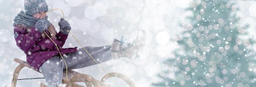 圣诞节 女孩 幻灯片 人 乘坐雪橇 明星 雪花 横幅 标头