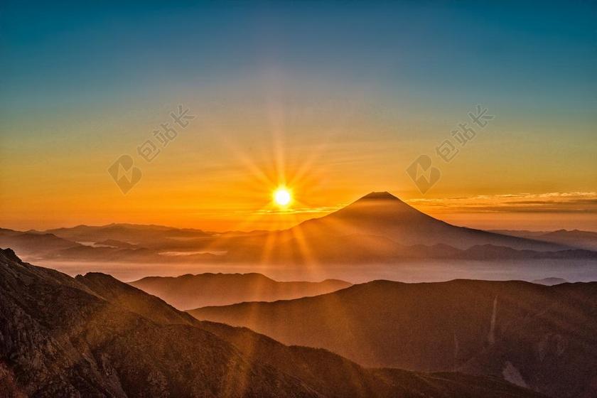 太阳 富士山 日本 景观 南阿尔卑斯山 10 月