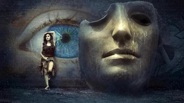 幻想 超现实主义 掩码 墙 眼 神秘主义 女孩 心情 神秘