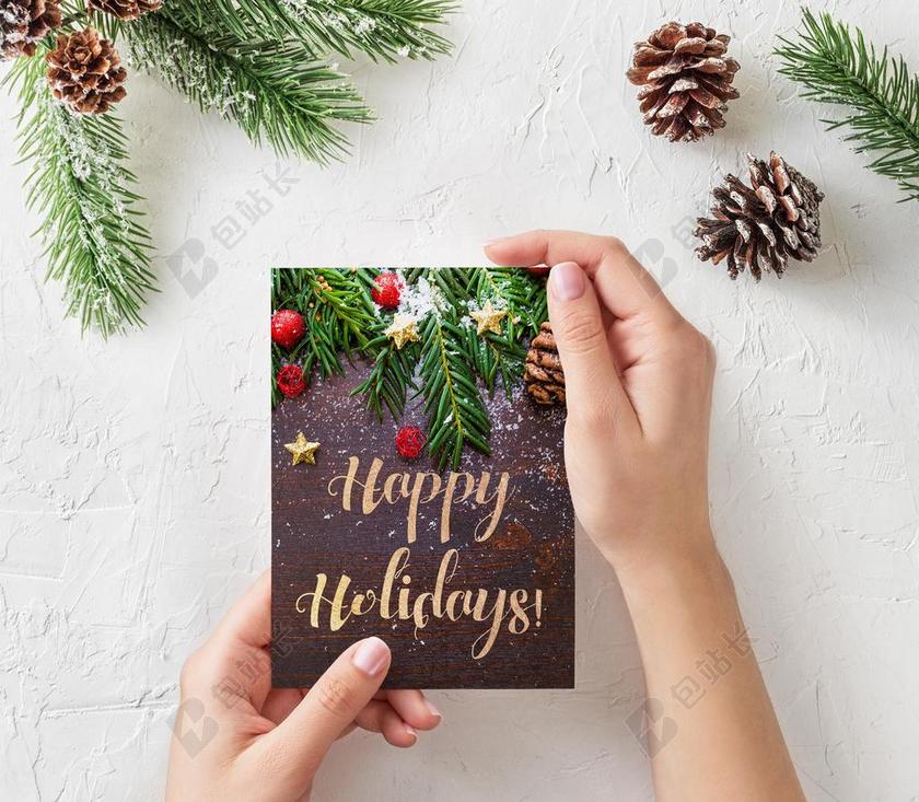 圣诞节 新的一年 快乐 新年快乐 卡 季节 问候语 手持卡