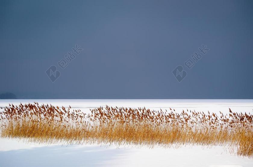 自然冬天冻结的湖面背景图片