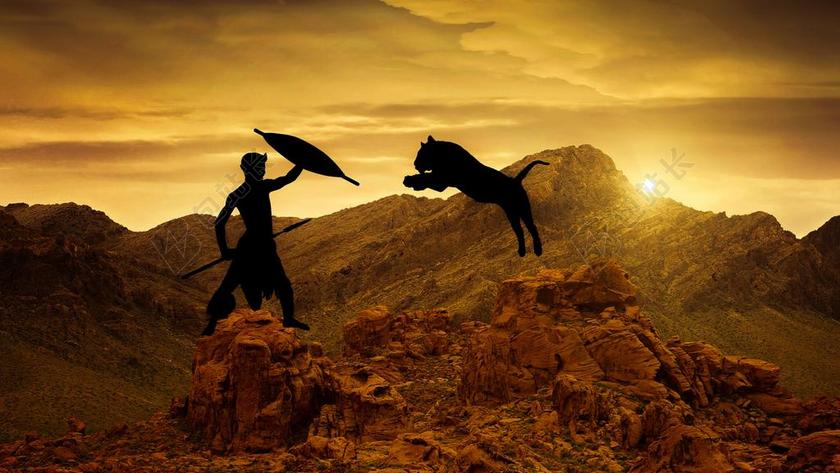 设计 战士 虎 跳落 自然 日出 户外 黄昏 天空 太阳