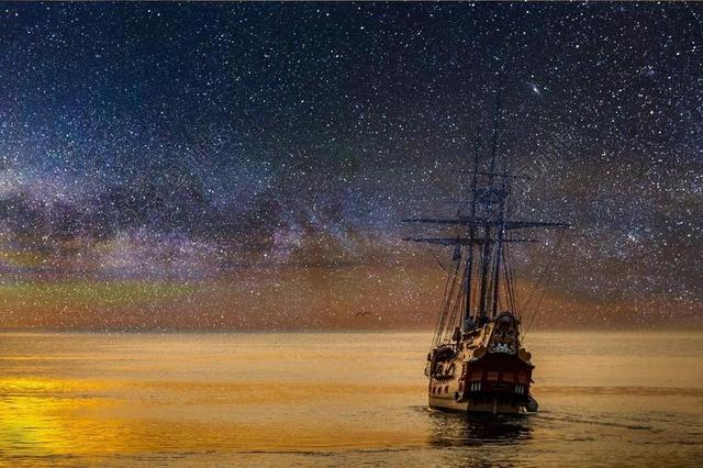 船舶 夜 明星 天空 海洋 想象力 梦 和平 水 海