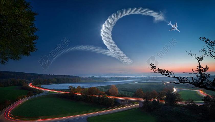 幻想 景观 绳 飞机 天空 心情 黄昏 傍晚的天空 地平线