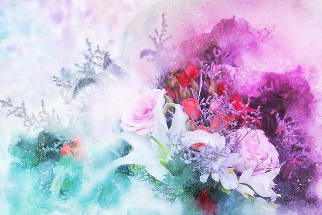 彩色烟雾里的鲜花背景图片
