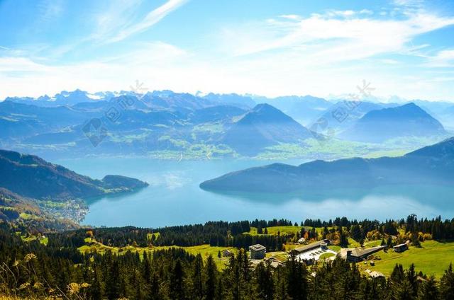 高山 RIGI 瑞吉卡尔巴德 卢塞恩湖区域 山全景图 性质 远景