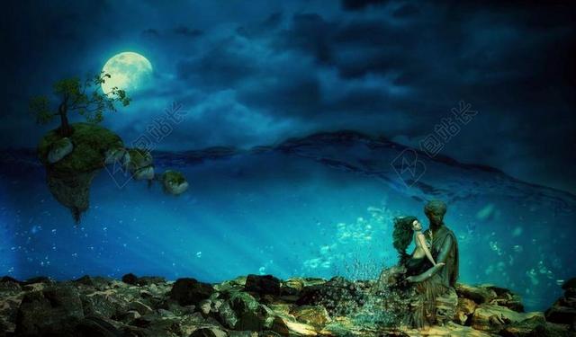 海 美人鱼 神秘 水 女性 幻想 浪漫 构成 坐 设计