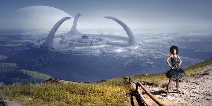 幻想 景观 女子 建设 科幻小说 月球 天空 性质 神秘
