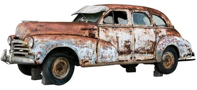 OLDTIMER 生锈 老 汽车 衰变 年份 不锈钢 渣石头