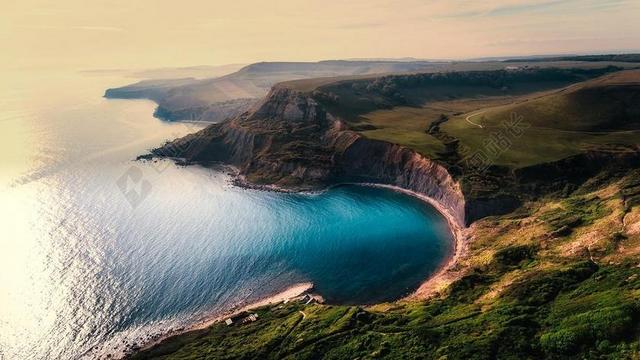 海 海洋 空中的视图 日落 黄昏 全景图 悬崖 景观